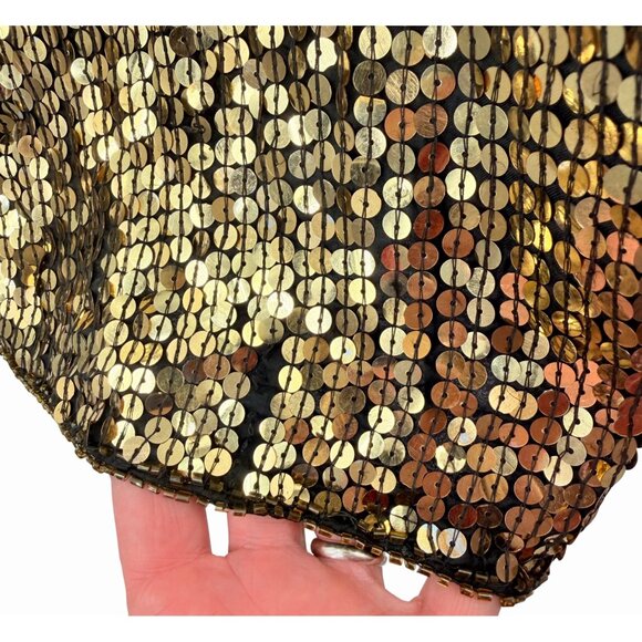 VINTAGE GOLD SEQUIN SILK MIDI SKIRT W/ FLORAL BEADED DESIGN - Picture 5 of 8